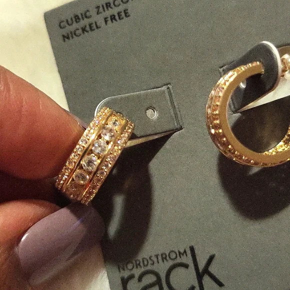 Nordstrom Gold and Cubic Zirconia Hoop Earrings - Picture 3 of 4